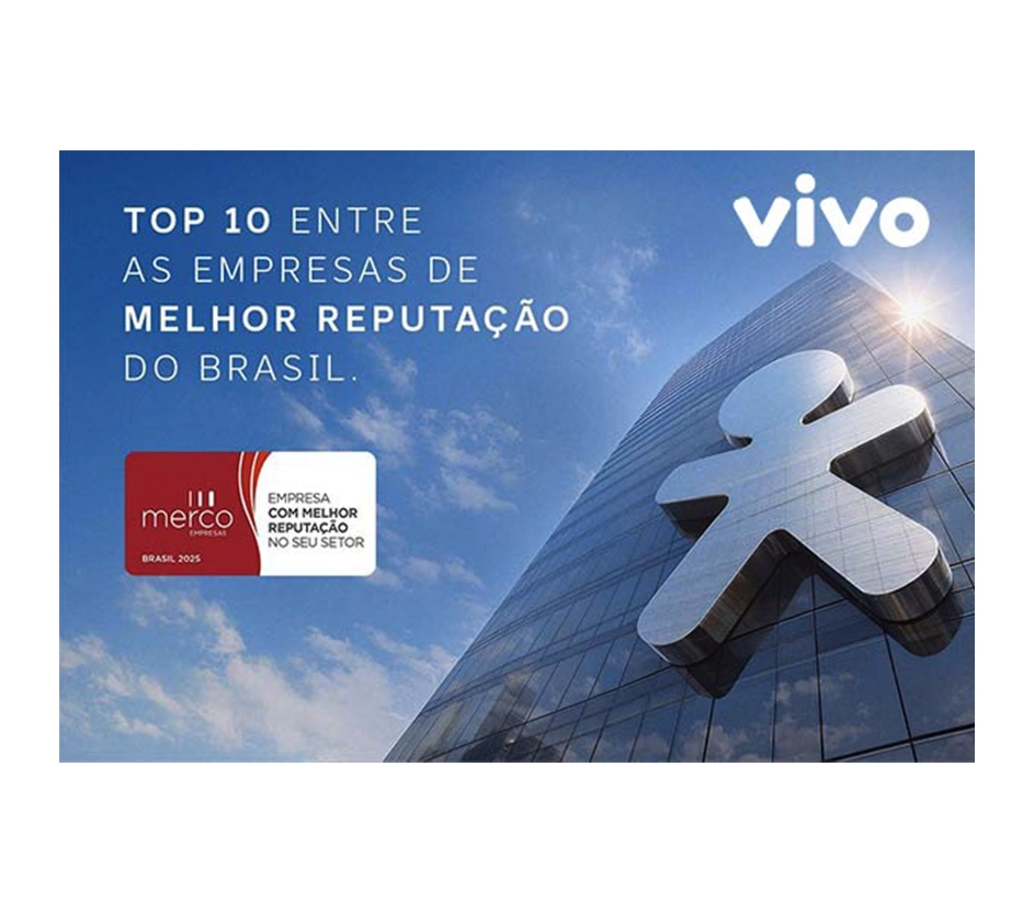 Imagem com selo Merco, lê-se "Top 10 entre as empresas de melhor reputação do Brasil."